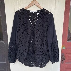 Veronica Beard Black Eyelet Top